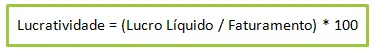 Cálculo de lucratividade em percentual e indicadores de desempenho gerencial com fórmula