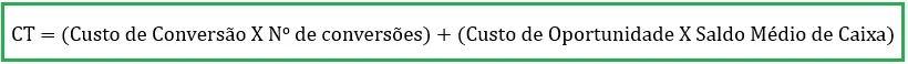 Fórmula matemática modelo de baumol para cálculo custo total de caixa