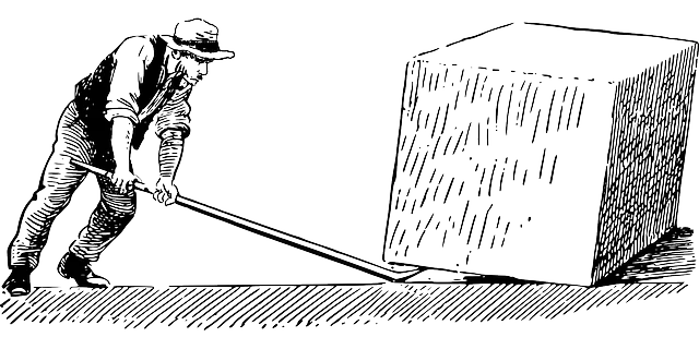 Desenho de homem alavancando com alavanca ilustrando o grau de alavancagem financeira