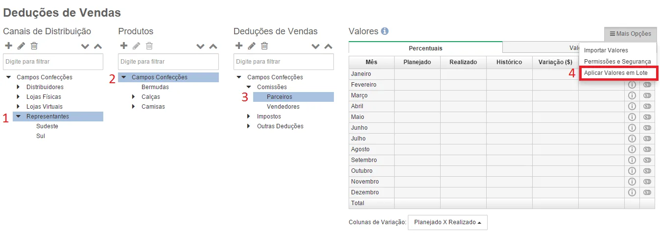 Interface do software mostra aplicação de valores de terrenos em tabela de vendas