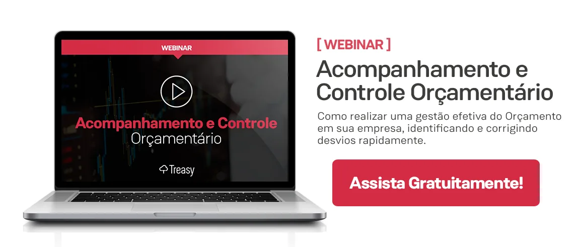 Banner vermelho de webinar sobre acompanhamento e controle orçamentário empresarial