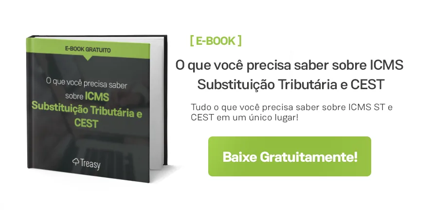 Capa de e-book verde sobre impostos abordando ICMS ST e regime tributário