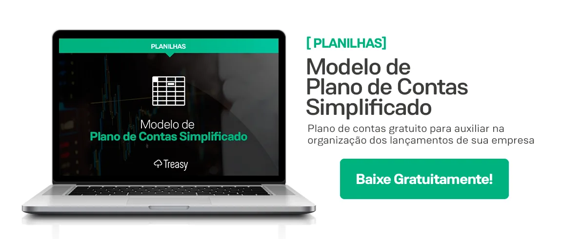 Anúncio planilha modelo de plano de contas simplificado com botão download gratuito em Excel