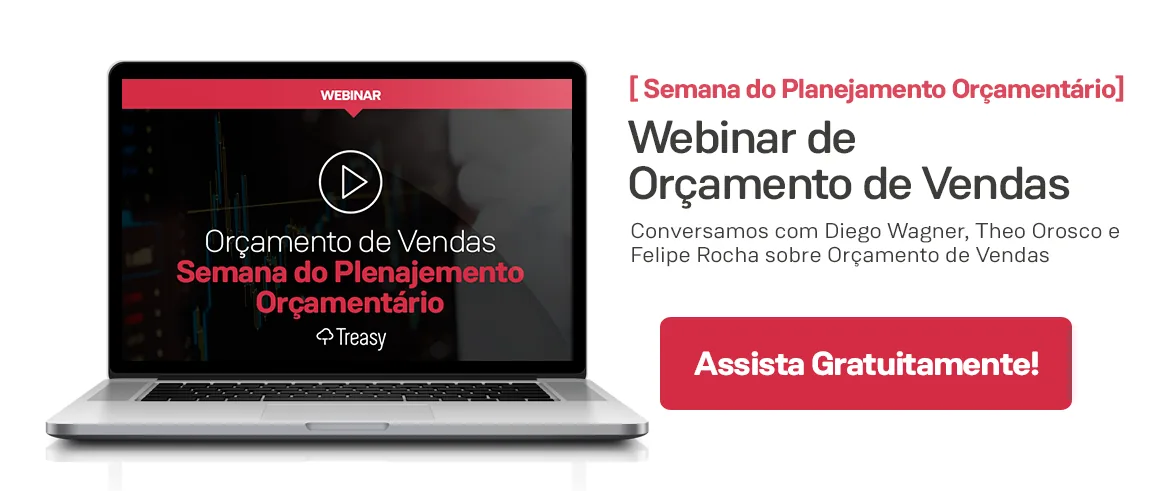 Banner webinar vermelho com call-to-action para aprender orçamento em poucos minutos com Treasy