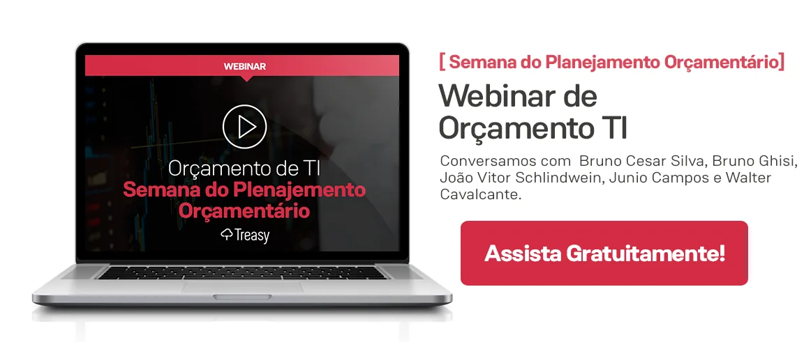 Banner webinar vermelho orçamento em poucos minutos para planejamento TI