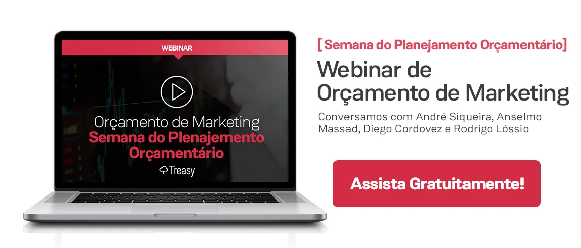 Banner vermelho webinar sobre otimização de orçamento de marketing planejamento