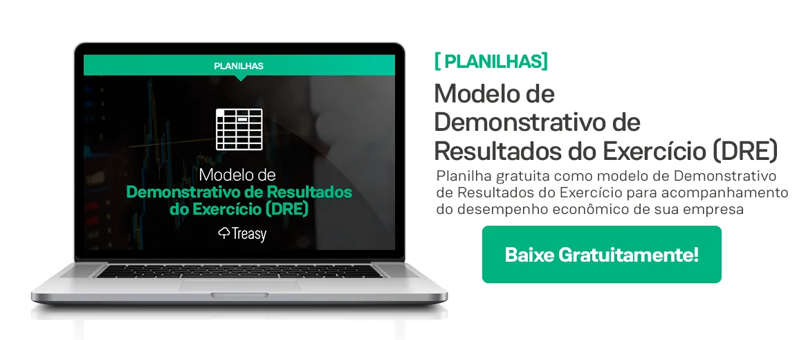 Banner verde com modelo de planilha DRE para análise de resultado líquido do período