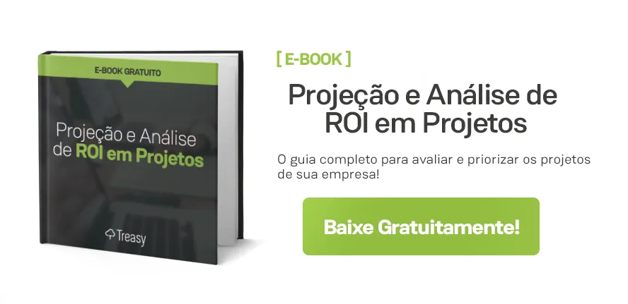 Capa ebook mostrando análise de ROI de projetos com logos de parceiros consultoria