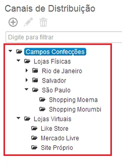 Interface modelo de planejamento de vendas por canais distribuição análise filtrada