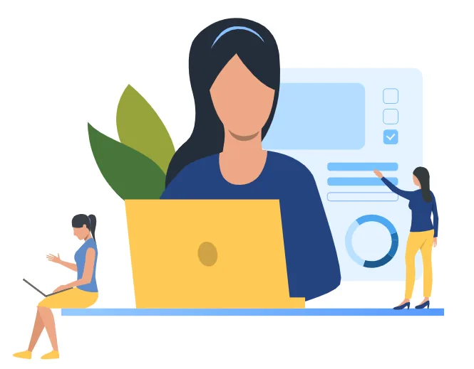 Mulher com laptop e gráfico monitorando o que é controladoria contábil e administrativa