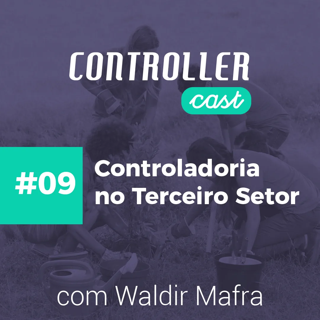 Banner do Controller Cast tema controladoria no terceiro setor com fundo roxo e logotipo