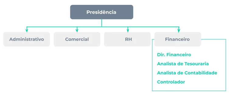 Organograma departamento financeiro para médias empresas com RH e controladoria