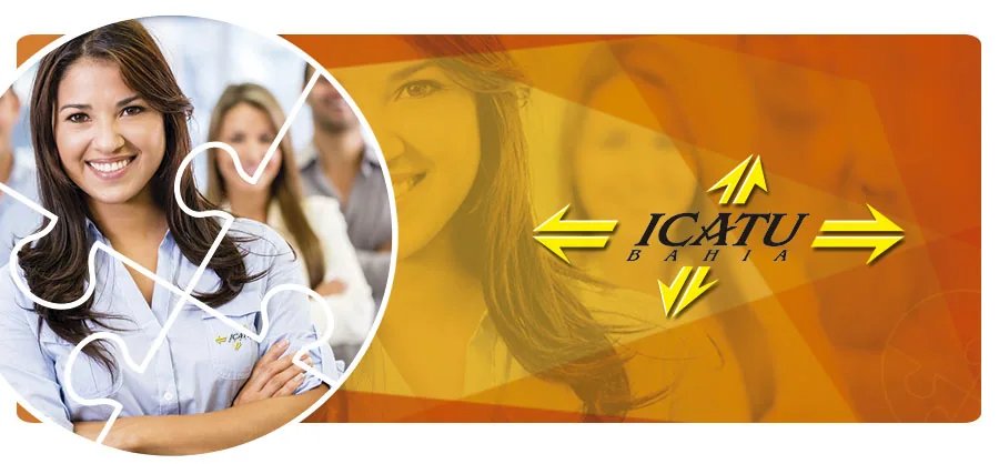 Banner horizontal Icatu Bahia mulher terno logo fundo laranja