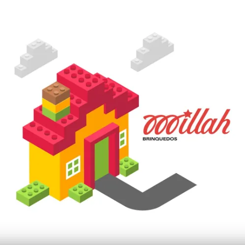 Casa em blocos lego coloridos retratando a marca Millah de brinquedos