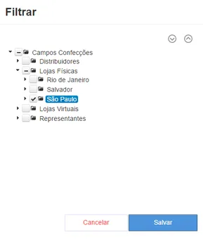 Interface mostrando as evoluções de DRE com filtros hierárquicos e análise vertical customizável
