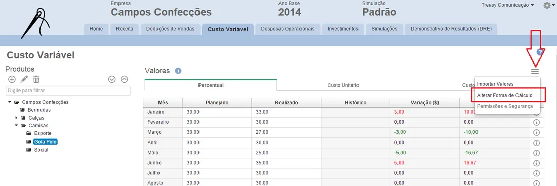 Interface final com CMV custo da mercadoria vendida incluindo coluna de observações valores