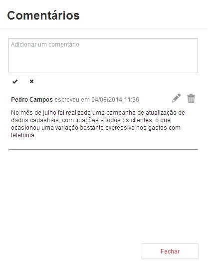 Seção de comentários mostrando exemplo de modelos de justificativas de dados financeiros