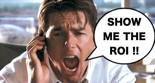 Meme humorístico da demanda por comprovação de análise ROI em decisões empresariais