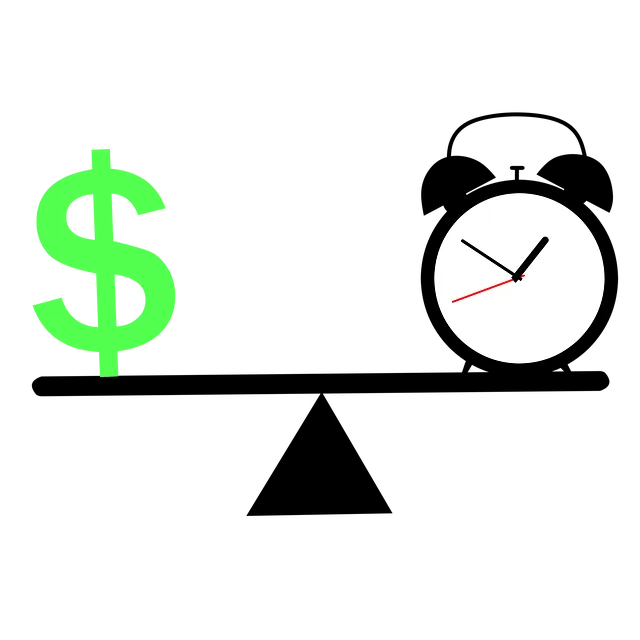 Ícone dólar relógio balança equilibrio representando lucro recorrente faturamento