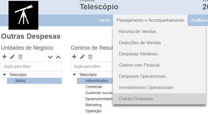 Estrutura plano contas sistema mostrando dimensões negócio restituição operacional crédito