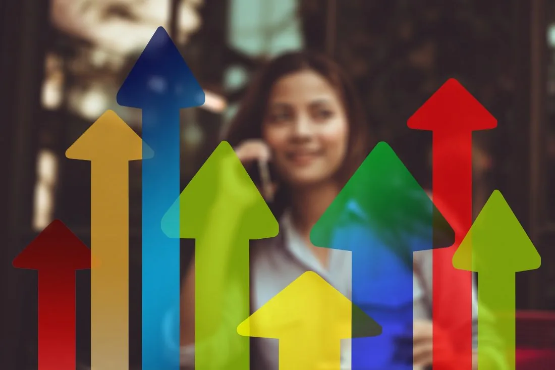 Profissional setas coloridas crescimento progresso diferença entre econômico financeiro