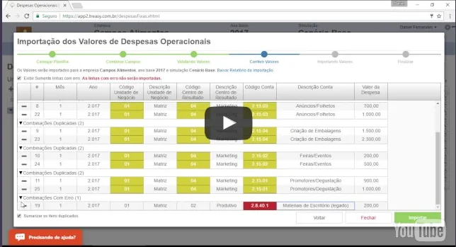 Lançamento 2016 vídeo demonstração importação despesas Treasy automatizada
