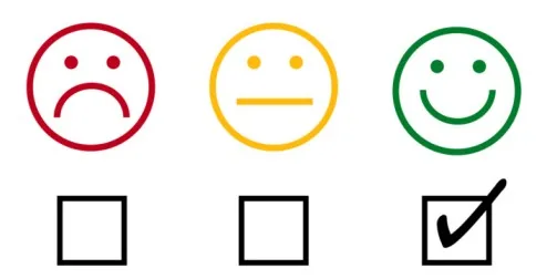 Ícone três faces emoticon mostrando níveis custo do atendimento e satisfação cliente